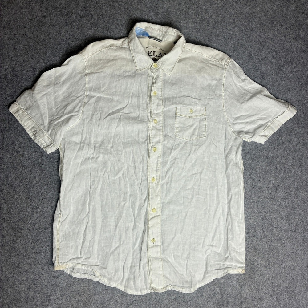 Tommy Bahama Shirt Mens L White Good Linen Short Sleeve Relax Island Modern Fit